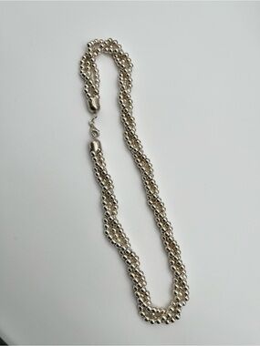 1DAY SALE Italy 925 Sterling Silver 3-Strand 20” Twisted Bead Necklace 39g